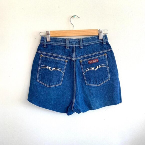BON JOUR VINTAGE CUT OUT HIGH WAISTED JEAN DENIM SHORTS SIZE 25 - Picture 5 of 7